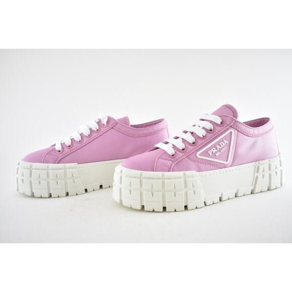 Prada Pink Nylon White Platform Lug Sole Lace Flat Low Top Trainer Sneaker 37.5 - Picture 8 of 10
